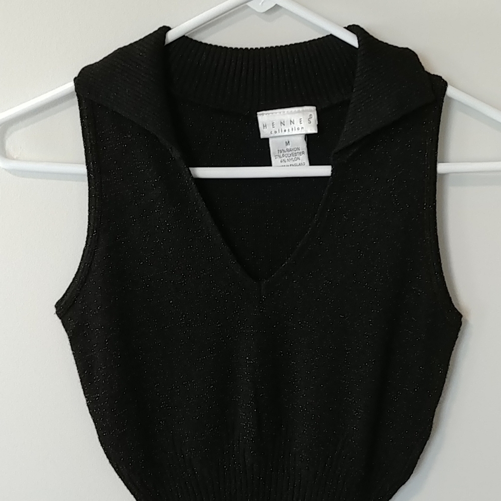 Hennes Black Sleeveless V-Neck Knit Top M